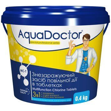 Дезінфектант 3 в 1 на основі хлору повільної дії AquaDoctor MC-T (0.4 кг, таблетки по 200 г) 15972 фото