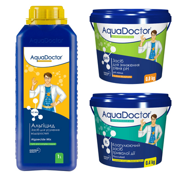 Набір хімії для басейну AquaDoctor 3 в 1 (Альгіцид, pH Minus, Коагулянт) 28854-6 фото