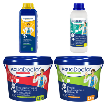 Набір хімії для басейну AquaDoctor 4 в 1 (Альгіцид, Коагулянт FL, pH Minus, Хлор швидкої дії C-60T) 28854-17 фото