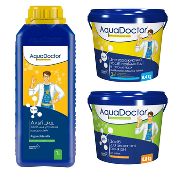 Набір хімії для басейну AquaDoctor 3 в 1 (Альгіцид, pH Minus, Хлор повільної дії) 28854-1 фото
