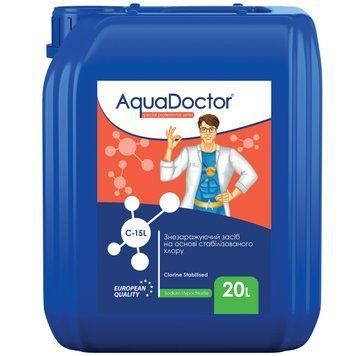 Дезінфектант на основі стабілізованого хлору Гіпохлорит натрію AquaDoctor C-15L (20 л) 17943 фото
