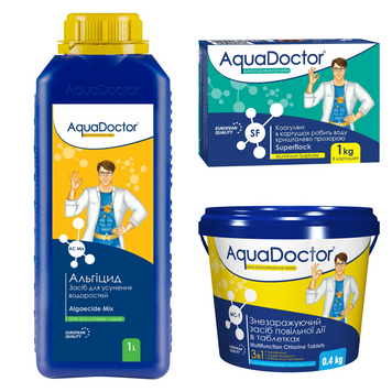 Набір хімії для басейну AquaDoctor 3 в 1 (Альгіцид, Коагулянт в картушах Superflock, Хлор повільної дії 3 в 1) 28854-25 фото