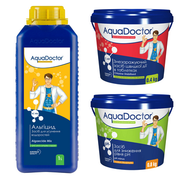 Набір хімії для басейну AquaDoctor 3 в 1 (Альгіцид, pH Minus, Хлор швидкої дії) 28854-3 фото