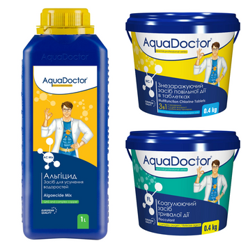 Набір хімії для басейну AquaDoctor 3 в 1 (Альгіцид, Хлор повільної дії, Коагулянт) 28854-5 фото
