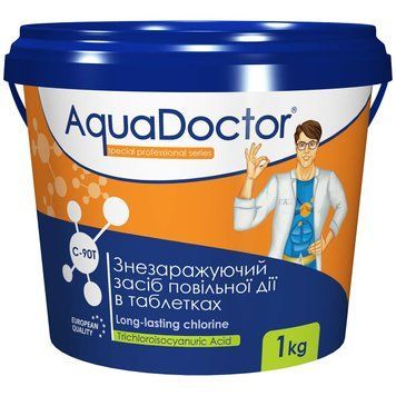 Дезінфектант на основі хлору повільної дії AquaDoctor C-90T (1 кг, таблетки по 200 г) 15971 фото